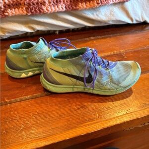 Nike Aqua & Purple Flyknit Low-Top Running Shoes